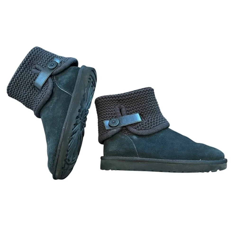 UGG Shaina Black Suede Sweater Boot Size 7